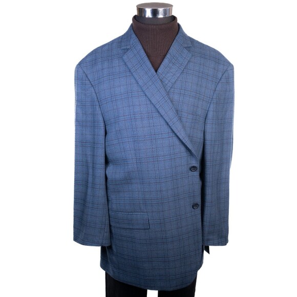 PRONTO UOMO Men Blazer 54L/S WOOL Blue Sport Coat Two Button Casual Jacket Plaid - Picture 2 of 13
